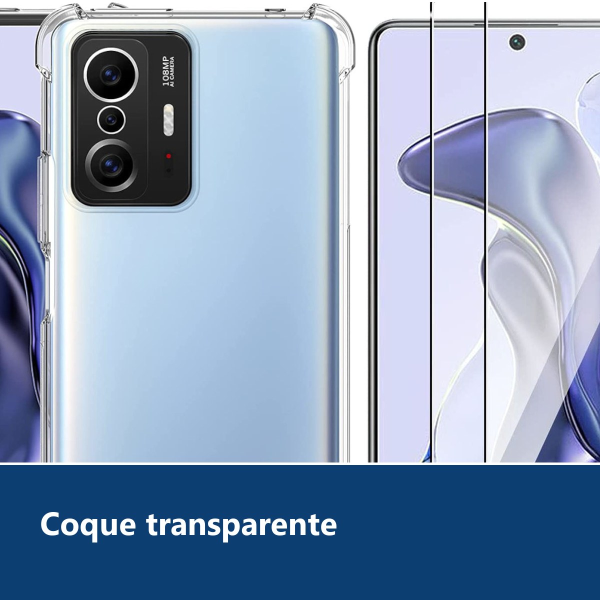 Vue de détail – Coque Silicone Transparente Quatre Coins Renforces + 2 Verres Trempes Pour Xiaomi 11T / 11T Pro