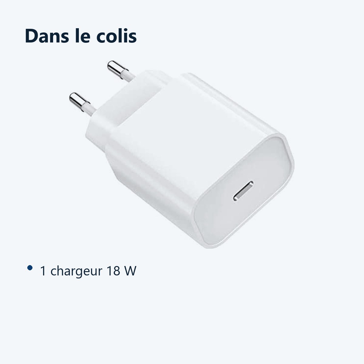 Contenu du colis – Chargeur Rapide 18W USB-C pour Samsung / Xiaomi / Oppo / Sony