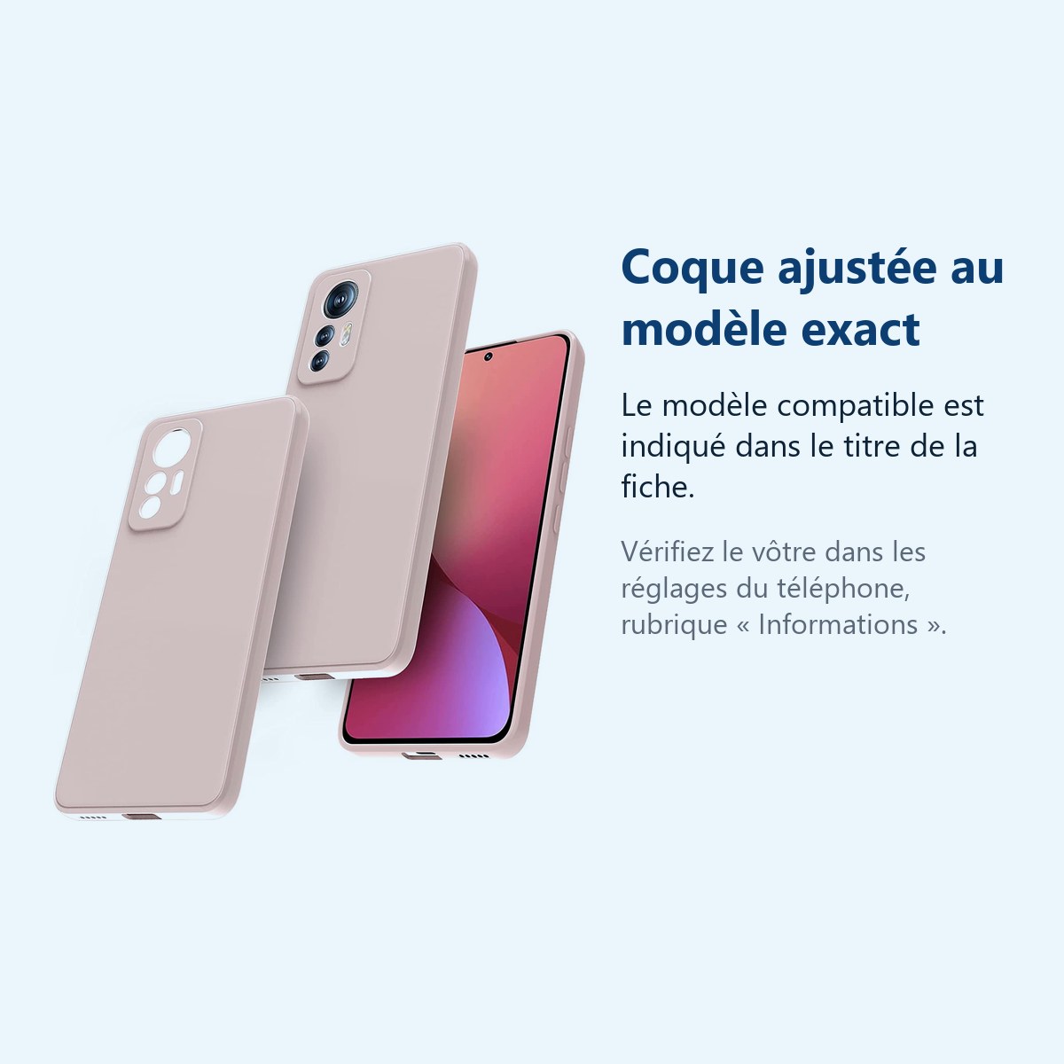 Accessoire ajusté au modèle exact – Coque Silicone Couleur Rose Pour Xiaomi 12 Lite