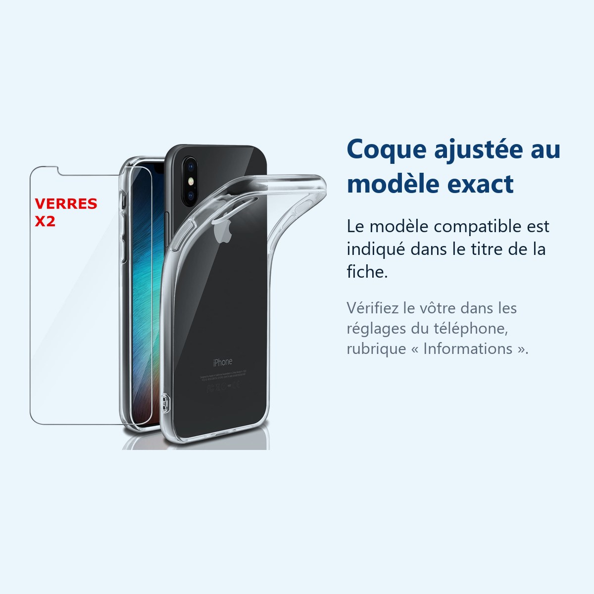 Accessoire ajusté au modèle exact – Coque Silicone Transparente Pour iPhone X / Xs + 2 Verres Trempe -