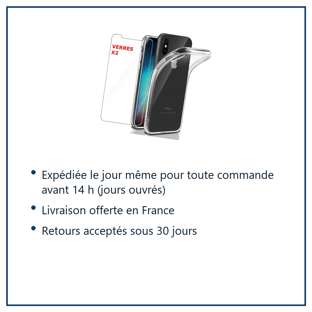 Expédition le jour même, livraison offerte, retours sous 30 jours – Coque Silicone Transparente Pour iPhone X / Xs + 2 Verre