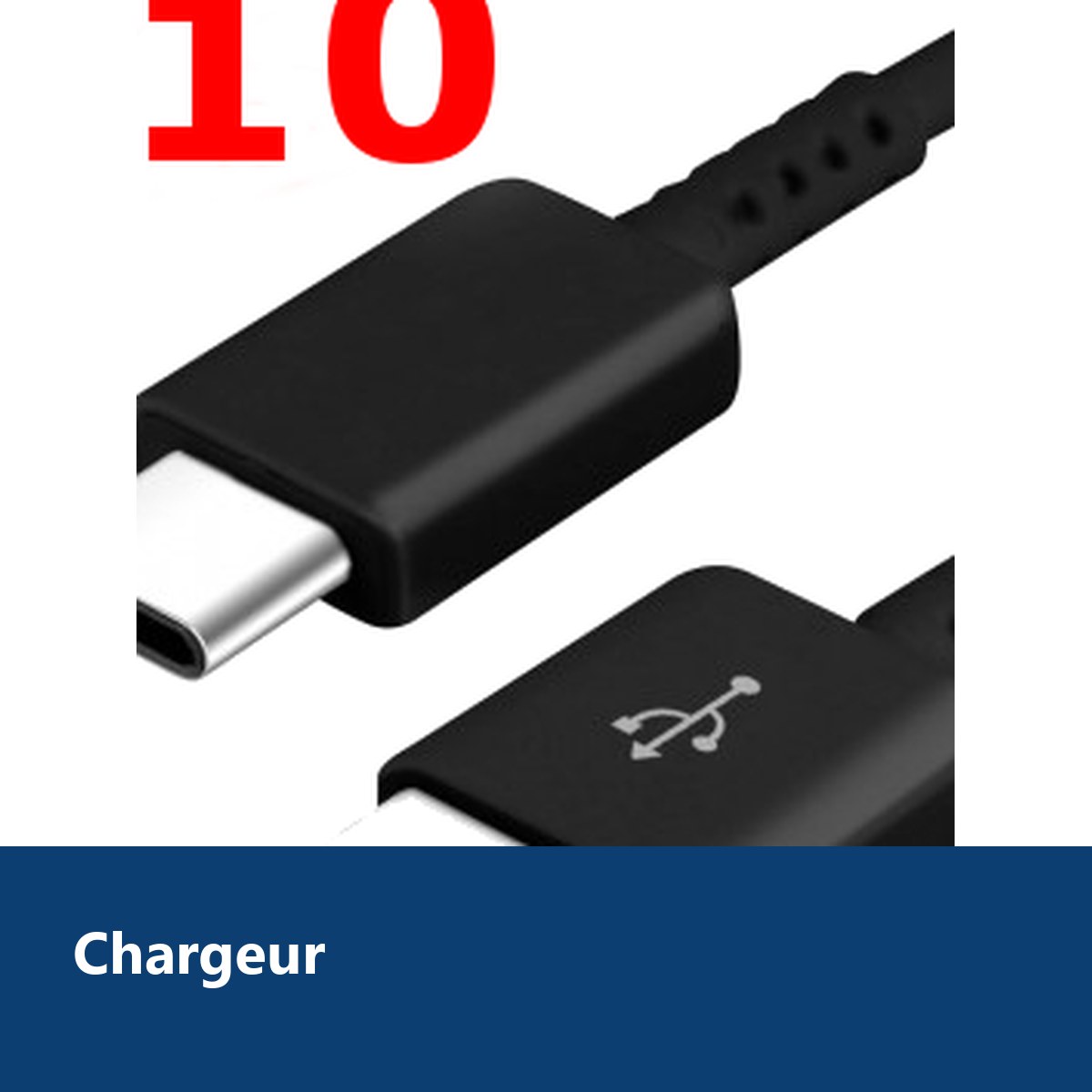 Vue de détail – X10 Cable USB- Type C Chargeur Noir pour Samsung Galaxy A8 / S9 / S9Plus Noir X10