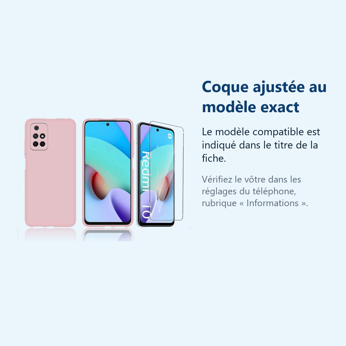 Accessoire ajusté au modèle exact – Coque Silicone Rose + Verre Trempe Pour Xiaomi Redmi 10