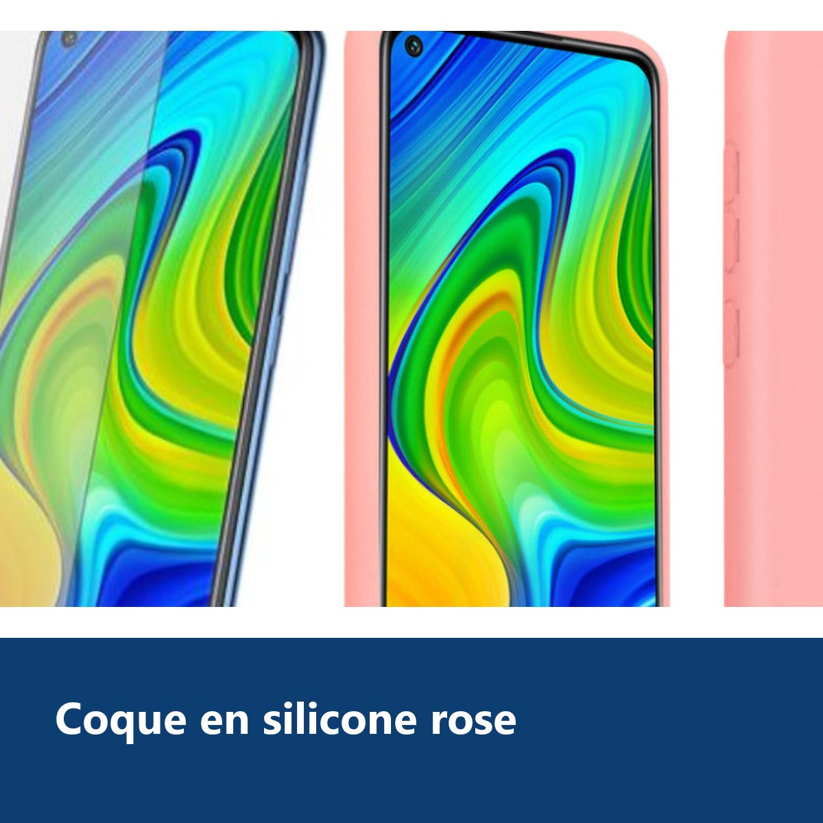 Vue de détail – Coque Silicone Couleur Rose + Verre Trempe Pour Xiaomi Redmi Note 9