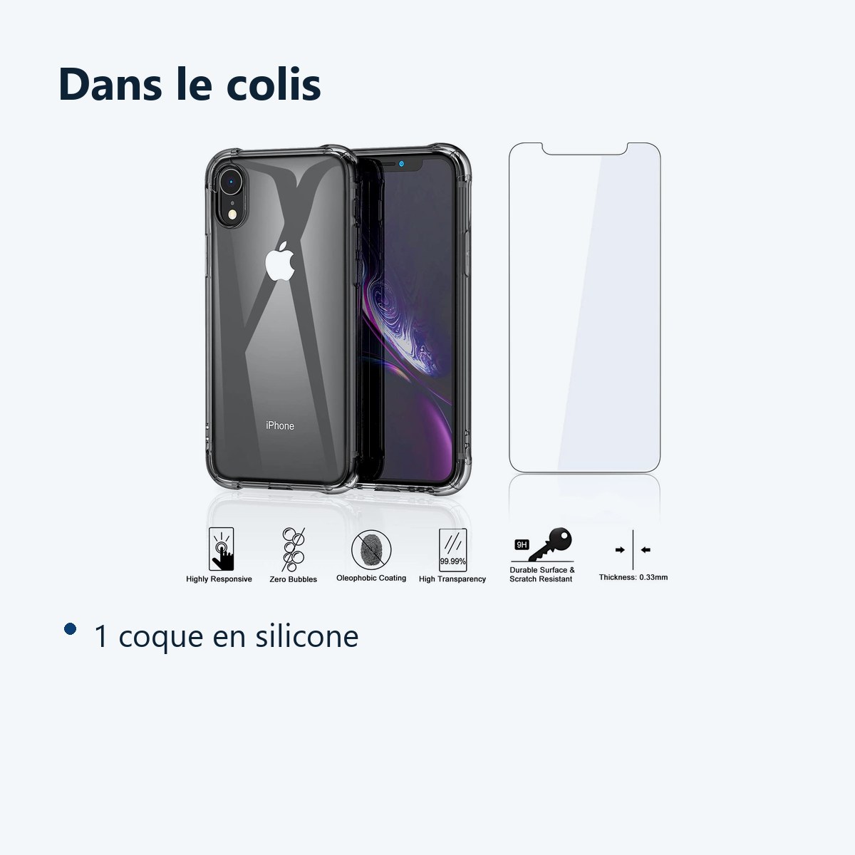 Contenu du colis – Coque Silicone Angles Renforces + Vitre Protection Ecran Pour Apple iPhone 12