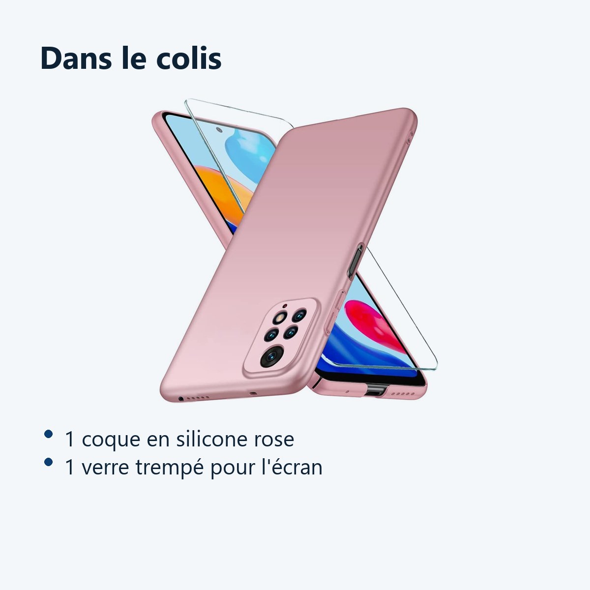Contenu du colis – Coque Silicone Rose + Verre Trempe Pour Xiaomi Redmi Note 11 / Note 11s