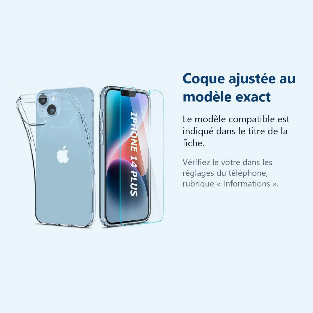 Accessoire ajusté au modèle exact – Coque Silicone Transparente + Vitre de Protection Ecran Pour Apple iPhone 14 Plus