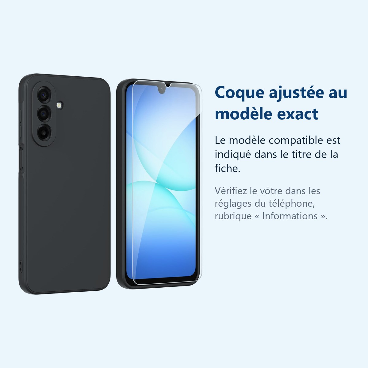 Accessoire ajusté au modèle exact – Coque Pour Samsung Galaxy A17 Silicone Noir + Verre Trempe