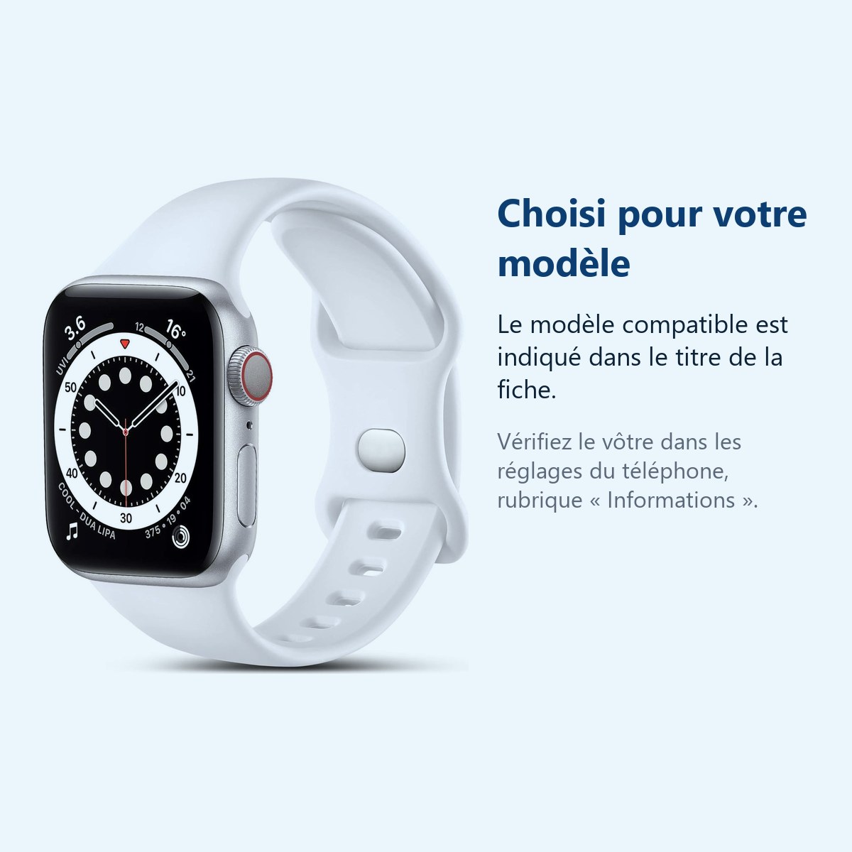 Accessoire ajusté au modèle exact – Bracelet compatible apple watch 38mm 40mm 41mm Serie 9 8 7 6 5 4 3 2 SE - Taille L - Sili