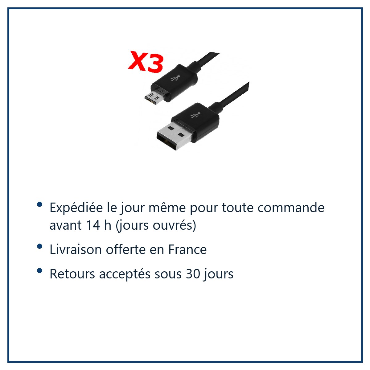 Expédition le jour même, livraison offerte, retours sous 30 jours – X3 Cable Usb / Micro Usb Noir Pour Samsung Sony LG Wiko H