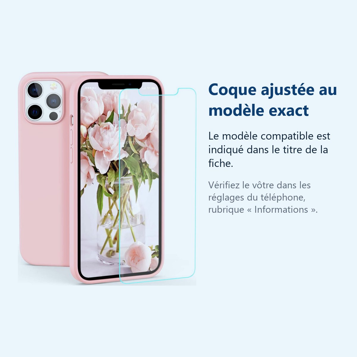 Accessoire ajusté au modèle exact – Coque Silicone Rose + Verre Trempe Pour iPhone 13 Pro