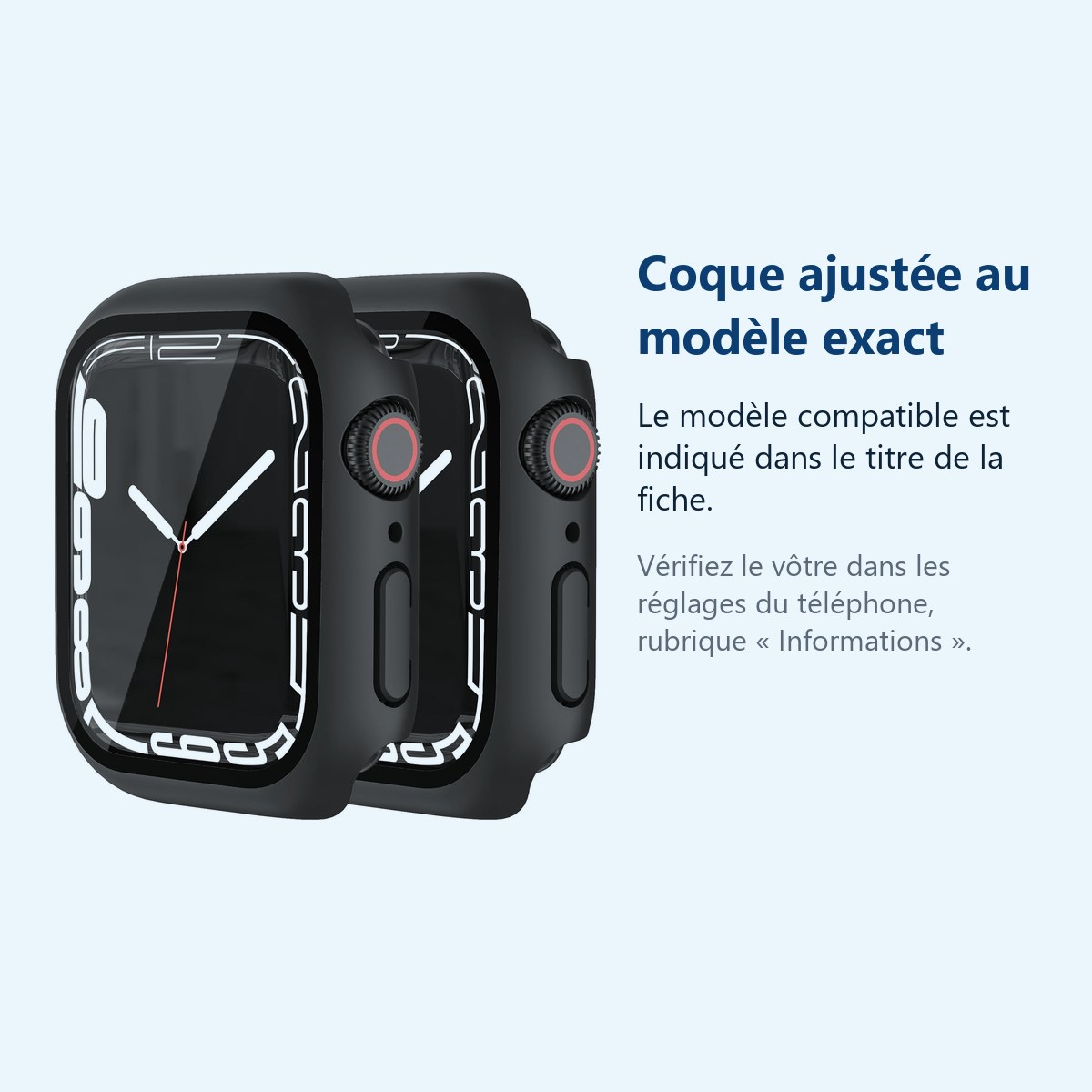Accessoire ajusté au modèle exact – Coque de protection rigide Pack x2 pour Apple Watch 41mm Couleur Noir