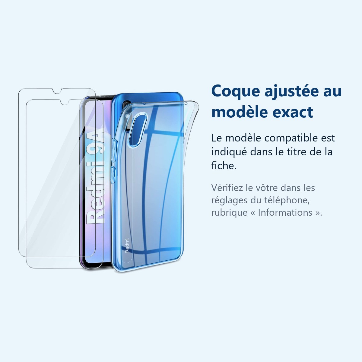 Accessoire ajusté au modèle exact – Coque Silicone + 2 Vitres Protection Ecran Pour XIAOMI REDMI 9A