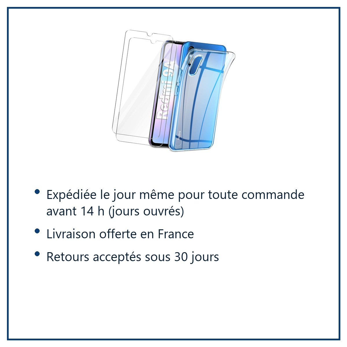Expédition le jour même, livraison offerte, retours sous 30 jours – Coque Silicone + 2 Vitres Protection Ecran Pour XIAOMI RE