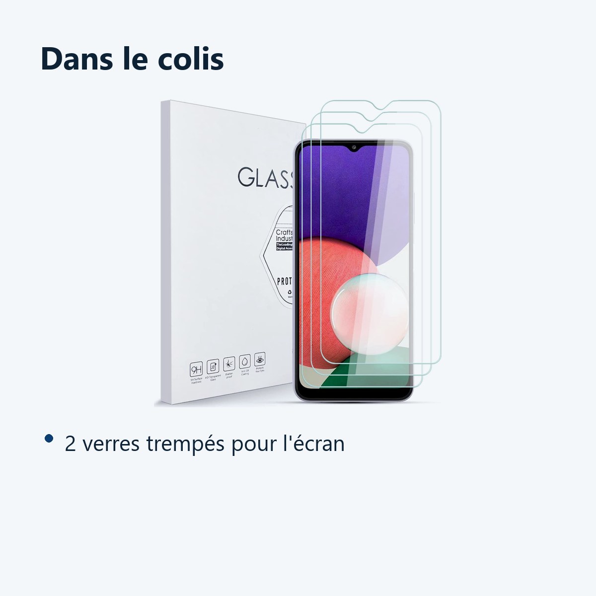 Contenu du colis – Verres Trempes X3 Pour Samsung A22 5G