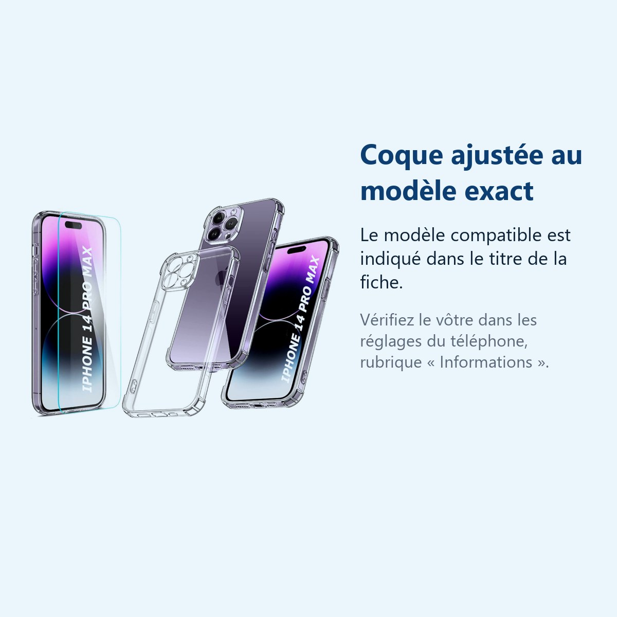 Accessoire ajusté au modèle exact – Coque Silicone Antichoc Angles Renforces + Vitre Protection Ecran Pour Apple iPhone 14 Pr