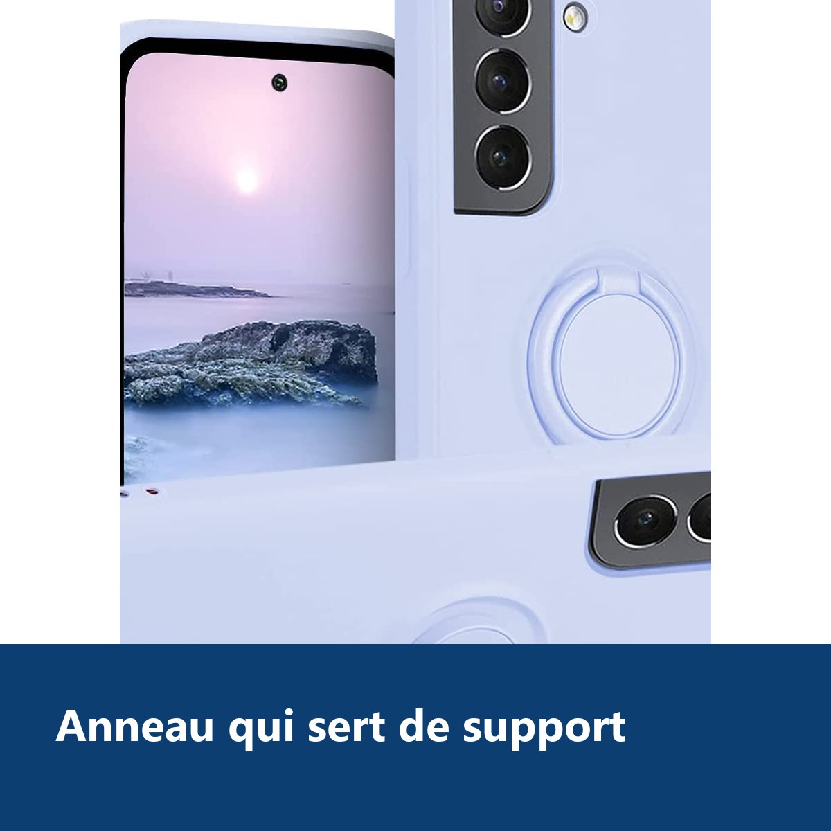 Vue de détail – Coque Silicone Pour Samsung S21 5G Couleur Bleu Avec Anneau Support