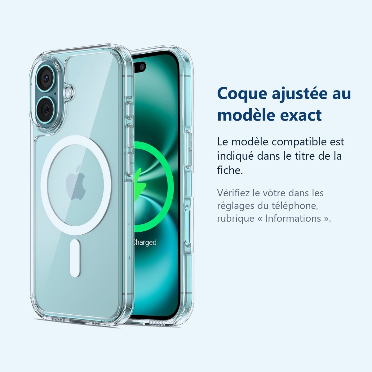Accessoire ajusté au modèle exact – Coque Silicone Transparente Compatible Magsafe Pour iPhone 16 Plus