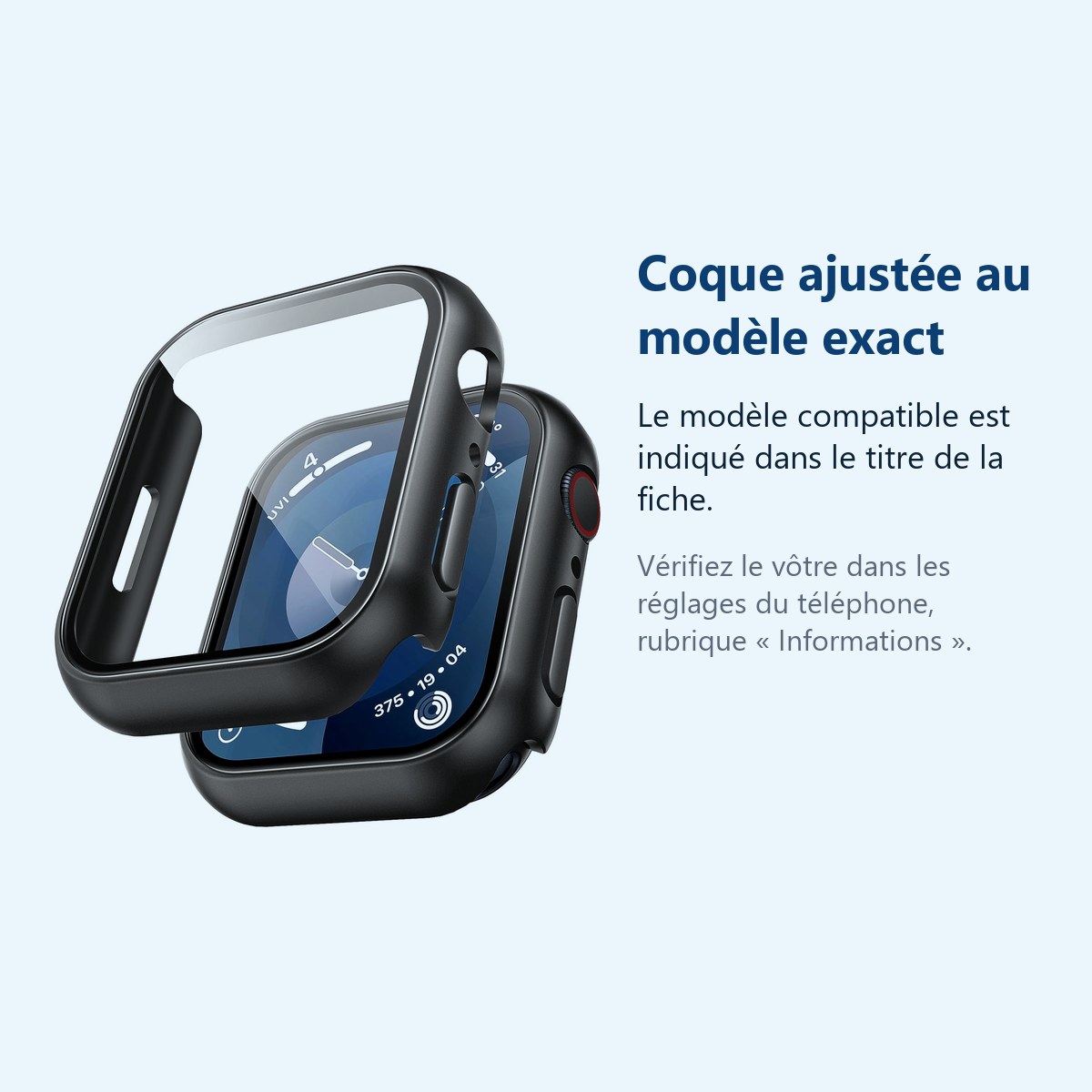 Accessoire ajusté au modèle exact – Coque de protection rigide pour Apple Watch 45mm Couleur Noir