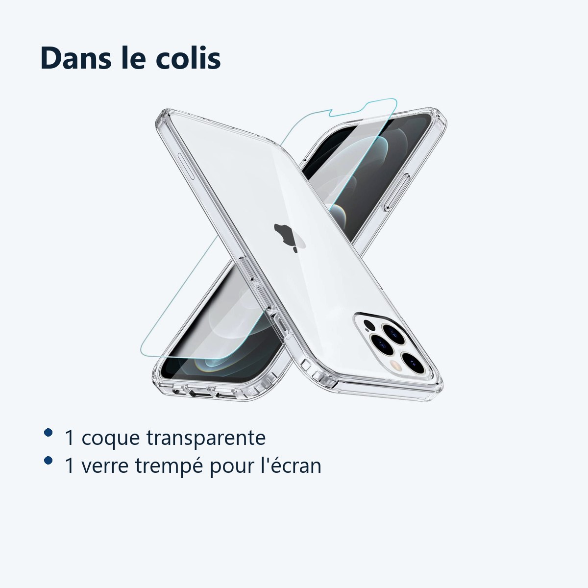 Contenu du colis – Coque Silicone Transparente + Verre Trempe Pour iPhone 13 Pro