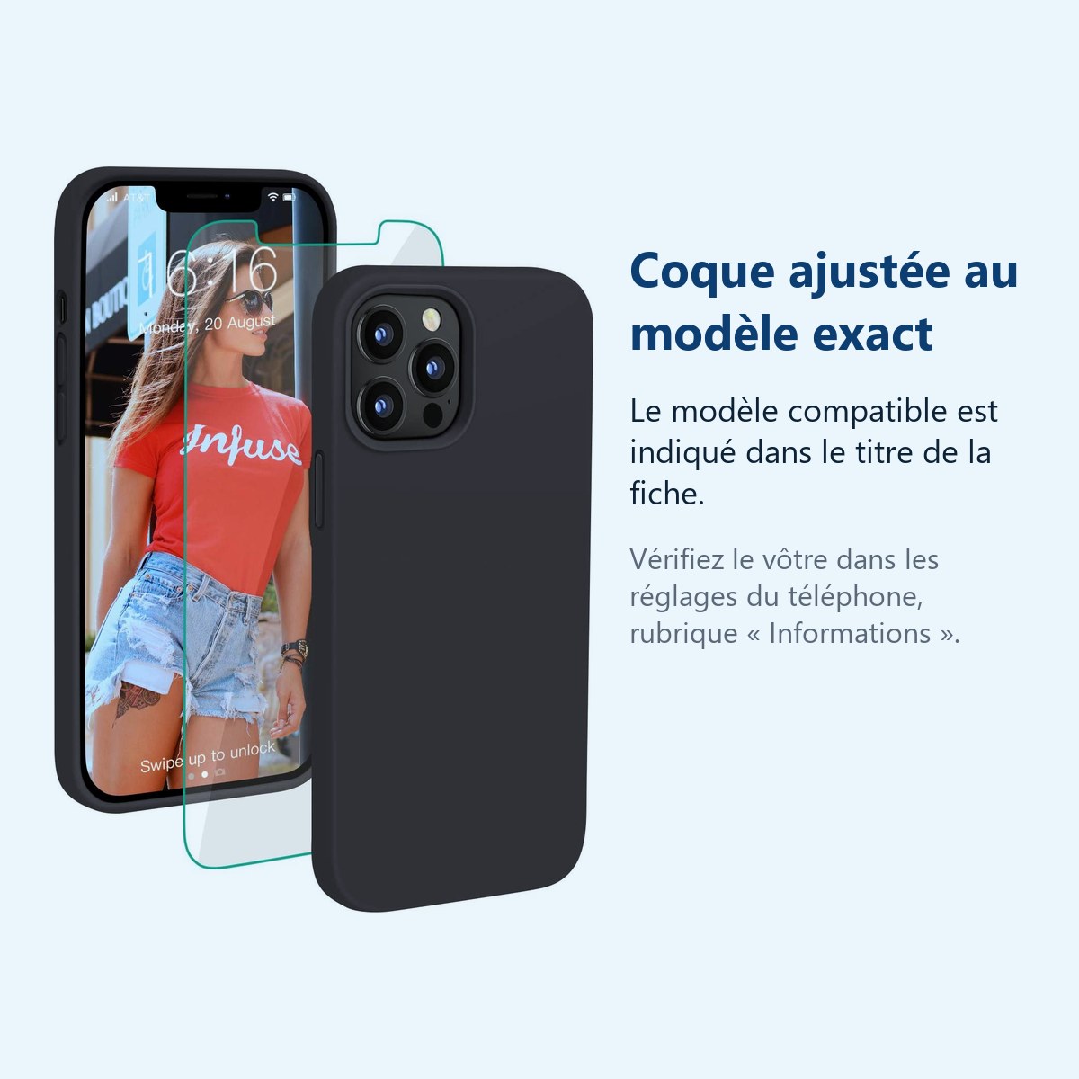 Accessoire ajusté au modèle exact – Coque Silicone Couleur Noire + Verre Trempe Pour iPhone 12 Mini