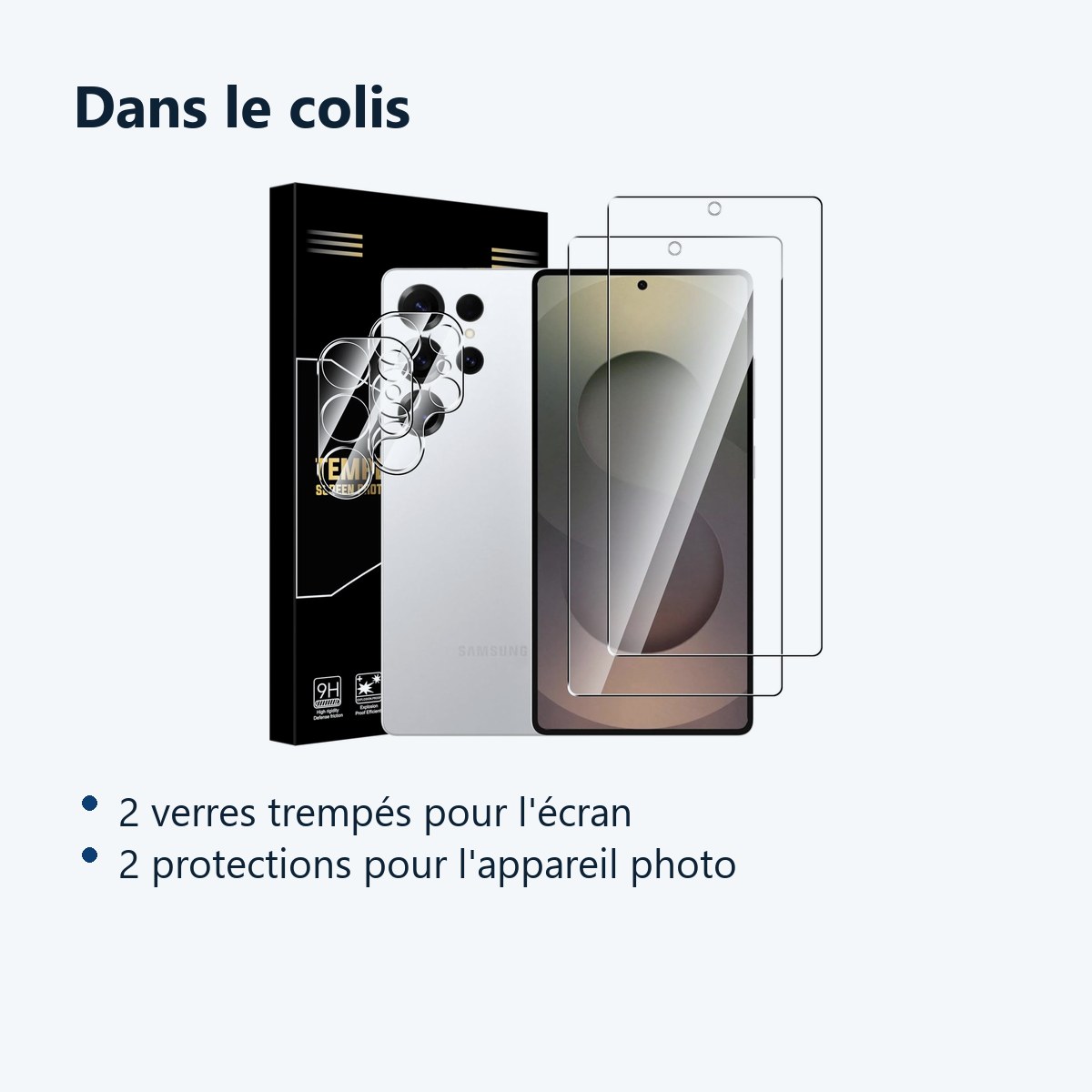Contenu du colis – Verres Trempes et Protections Camera Arriere Transparent X2 Pour Samsung Galaxy S25 Ultra