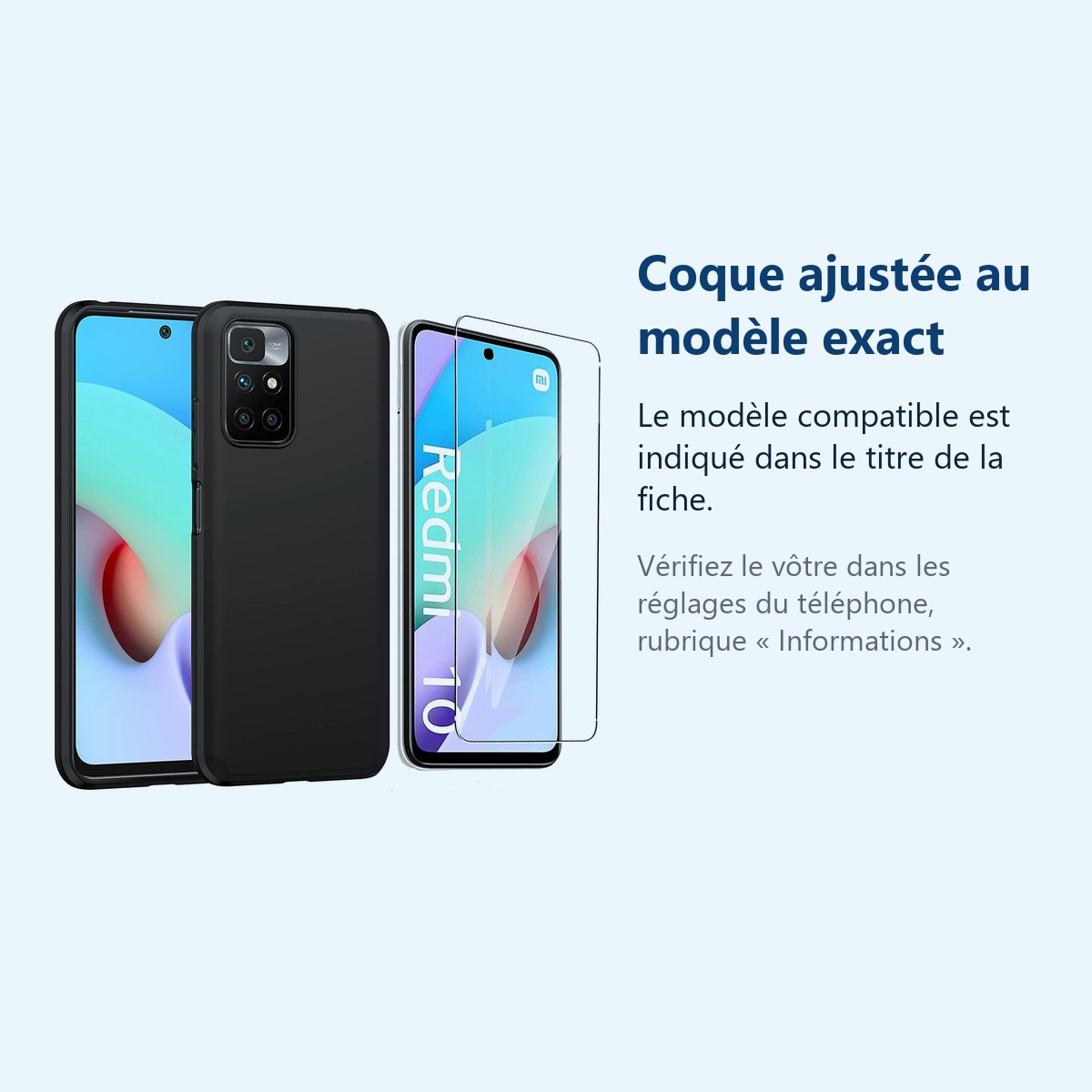 Accessoire ajusté au modèle exact – Coque Silicone Noire + Verre Trempe Pour Xiaomi Redmi 10