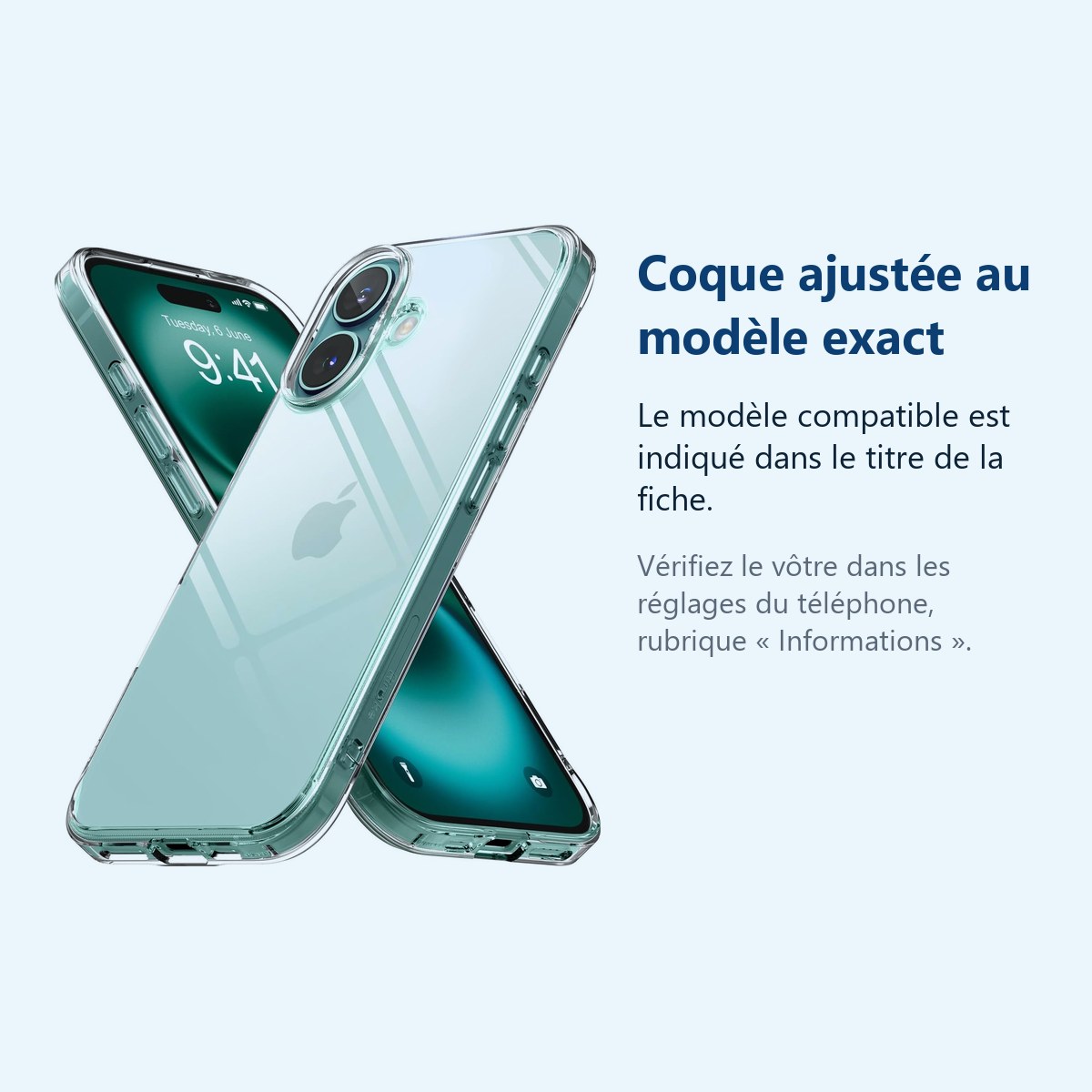 Accessoire ajusté au modèle exact – Coque Silicone Transparente Pour iPhone 16