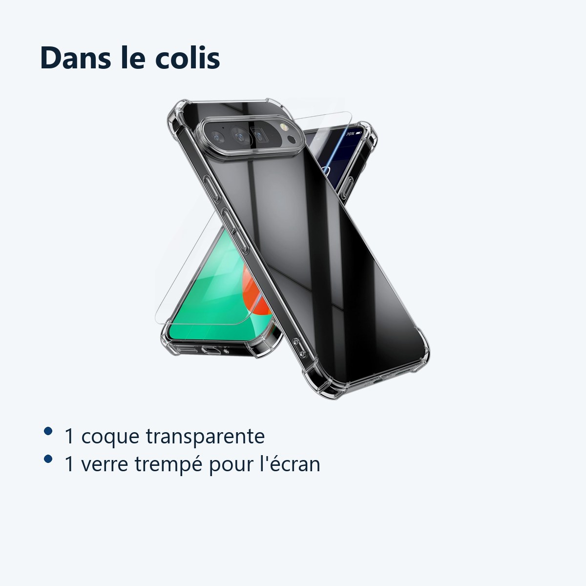Contenu du colis – Coque Silicone Transparente Angles Renforces + Verre Trempe Pour Google Pixel 10