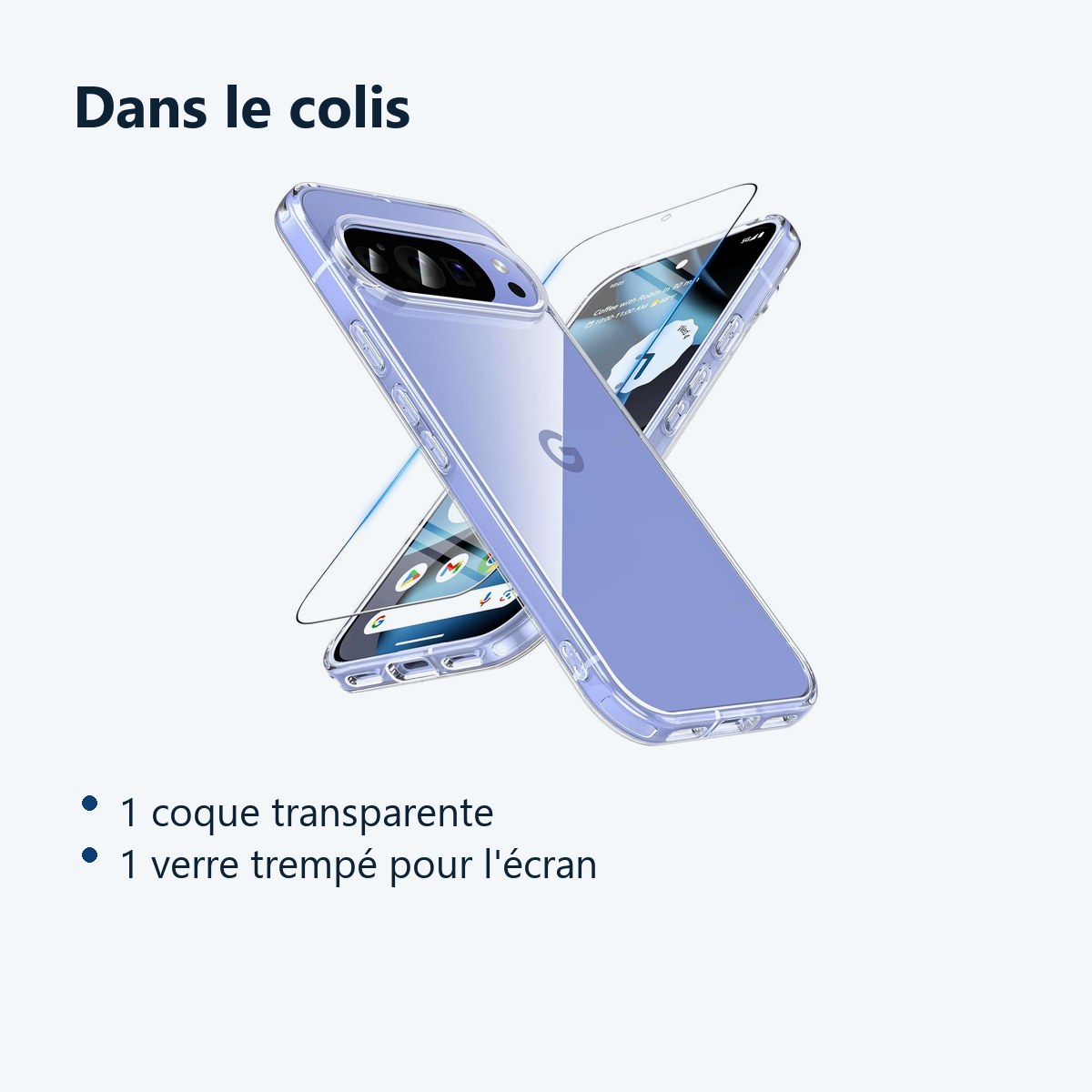Contenu du colis – Coque Silicone Transparente + Verre Trempe Pour Google Pixel 10