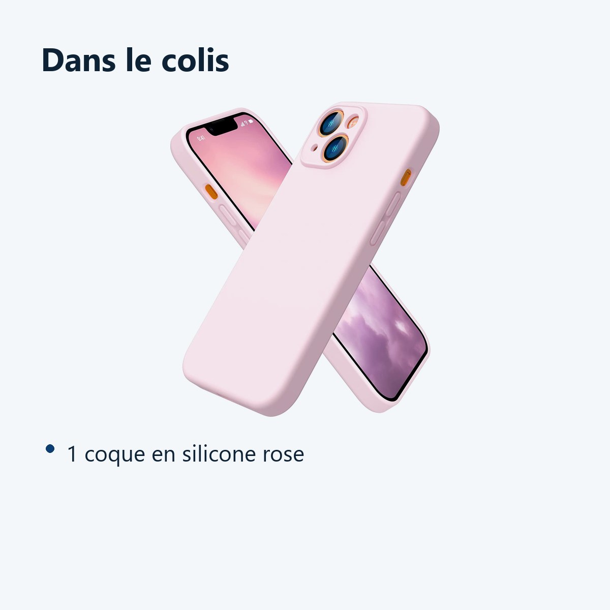 Contenu du colis – Coque Silicone Couleur Rose Pour iPhone 14 Plus