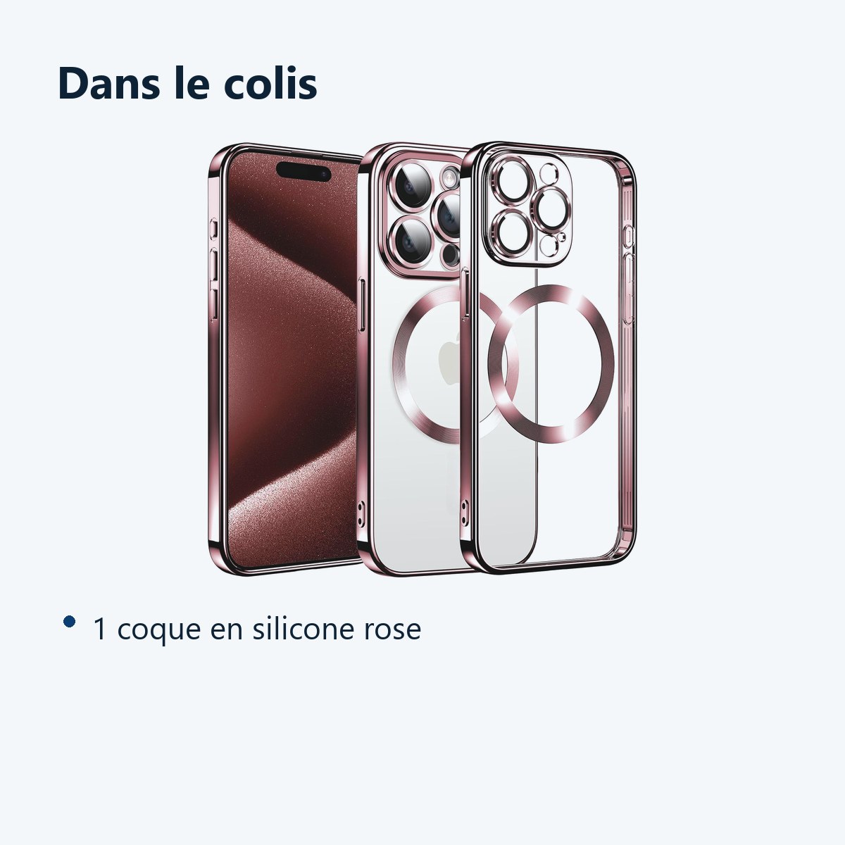 Contenu du colis – Coque Silicone Pour iPhone 15 Pro Max Couleur Rose Compatible Magsafe