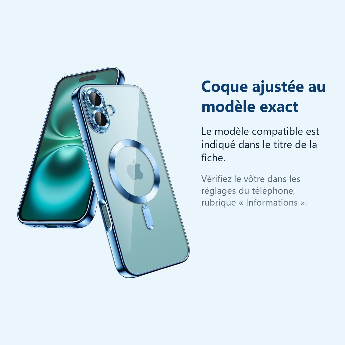 Accessoire ajusté au modèle exact – Coque Silicone Pour iPhone 16 Couleur Bleu Compatible Magsafe