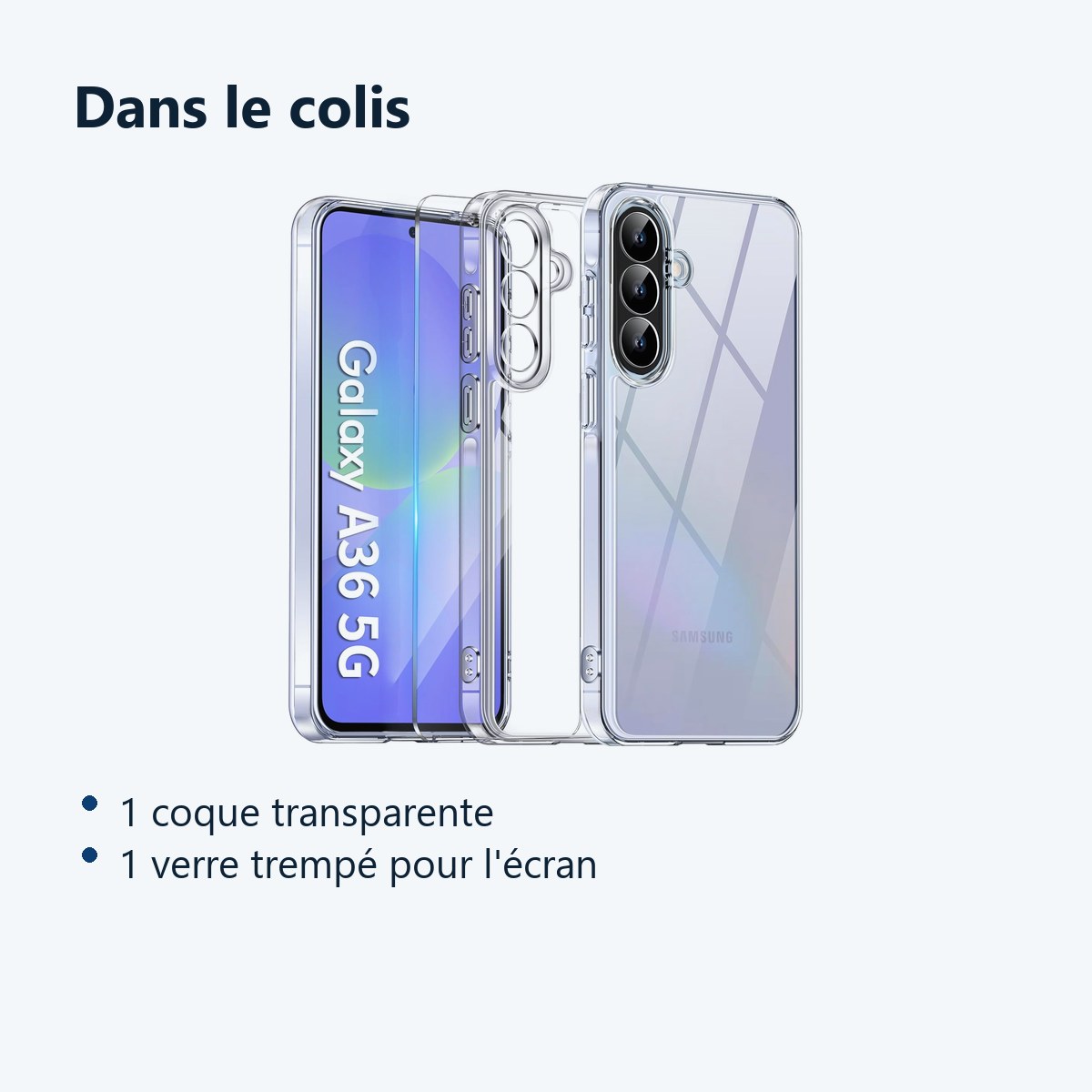 Contenu du colis – Coque Silicone Transparente + Verre Trempe Pour Samsung Galaxy A36 5G