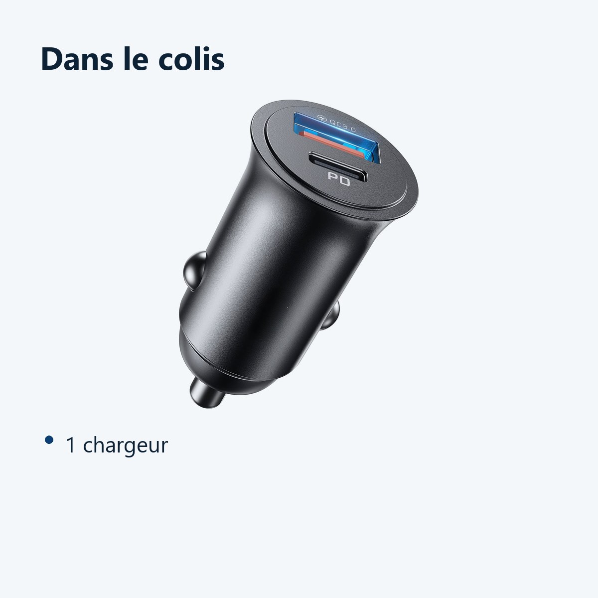Contenu du colis – Chargeur Rapide Voiture 2 en 1 USB et USB C - Allume Cigare -