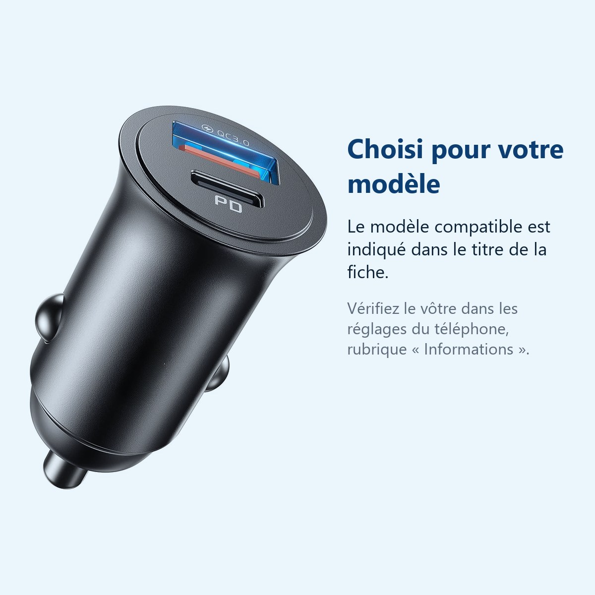Accessoire ajusté au modèle exact – Chargeur Rapide Voiture 2 en 1 USB et USB C - Allume Cigare -