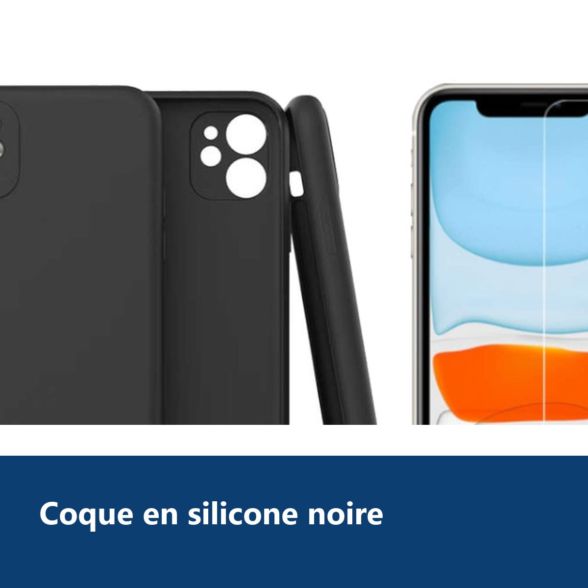 Vue de détail – Coque Silicone Pour iPhone 13 Couleur Noir Protection Objectif Appareil Photo + Verre Trempe Protection Ecra