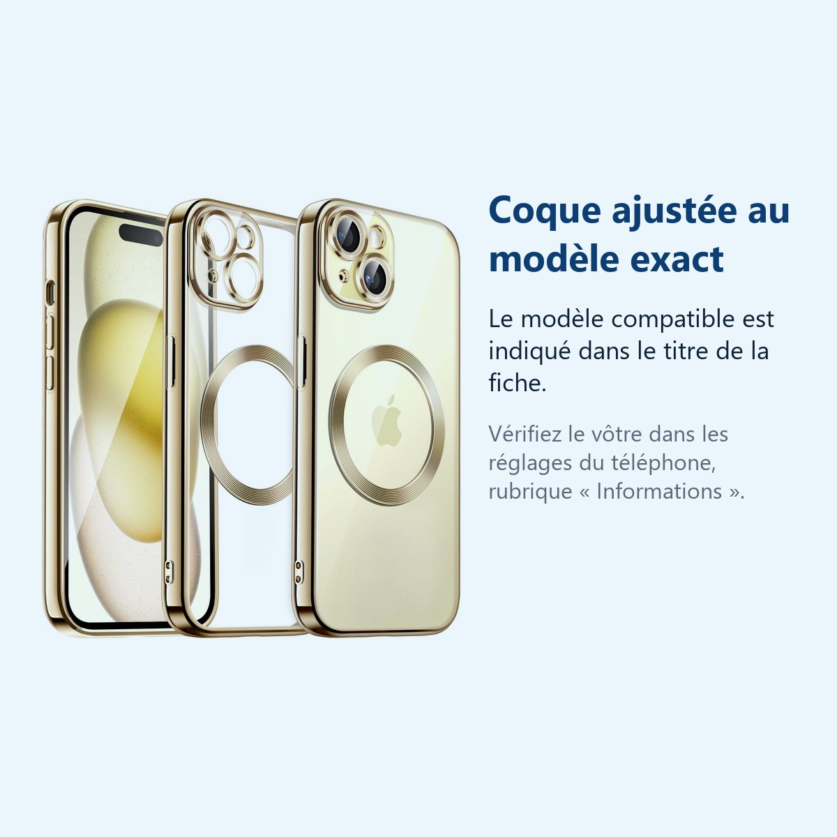 Accessoire ajusté au modèle exact – Coque Silicone Pour iPhone 15 Couleur Or Compatible Magsafe