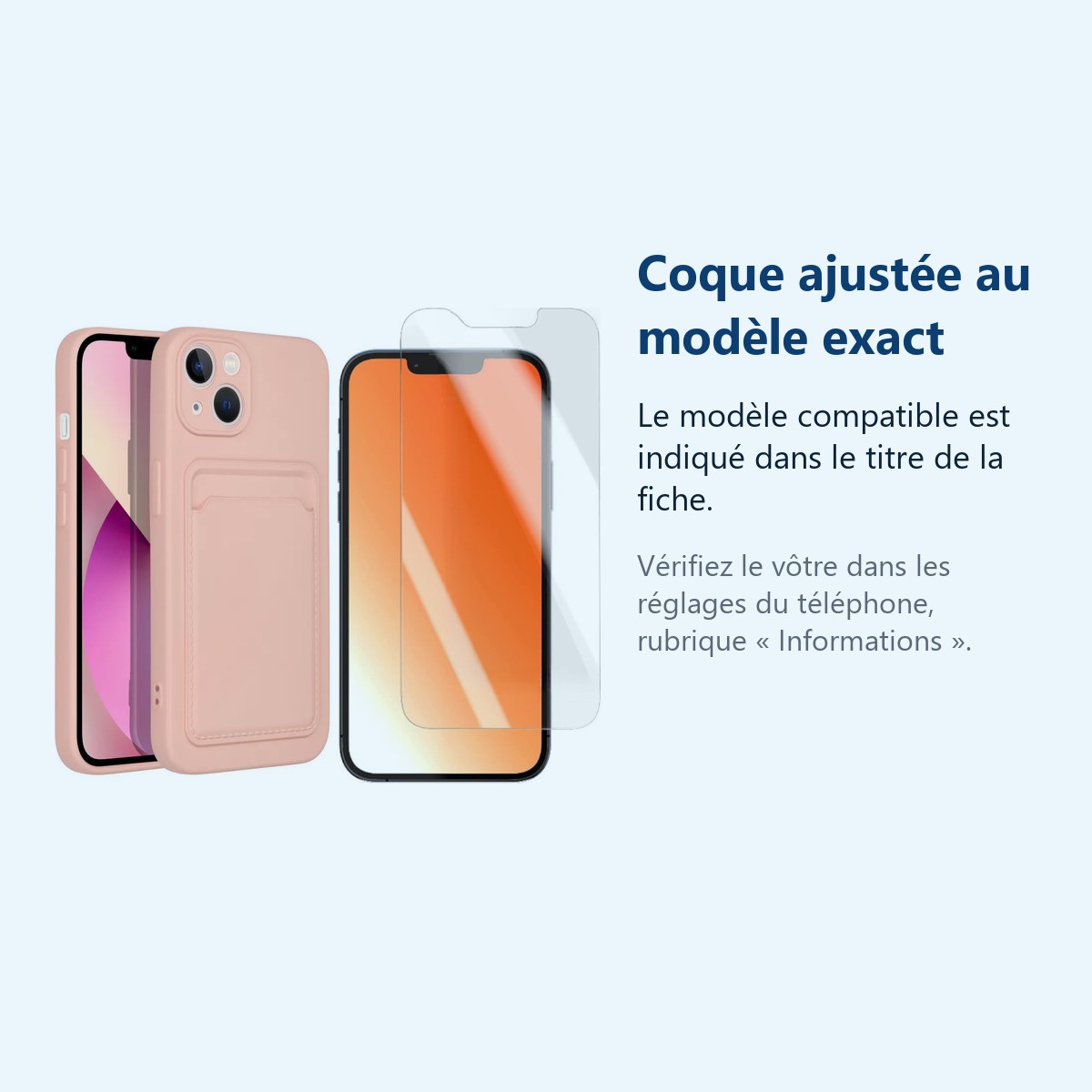 Accessoire ajusté au modèle exact – Coque Silicone avec Porte Carte Rose + Verre Trempe Pour iPhone 13