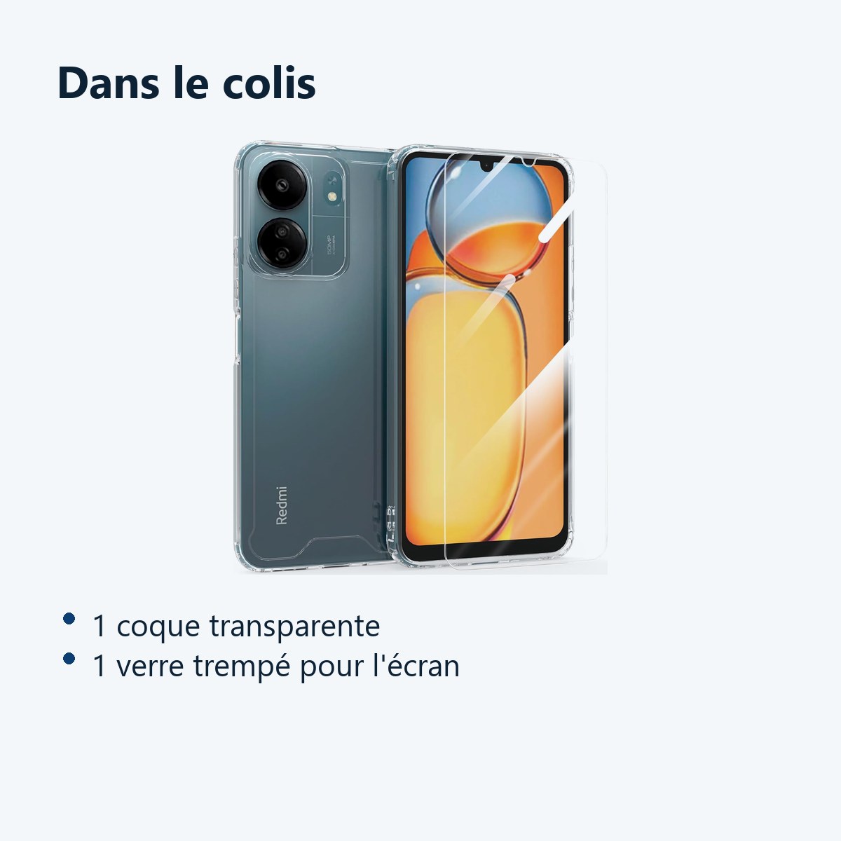 Contenu du colis – Coque Silicone Transparente + Verre Trempe Pour Xiaomi Redmi 13C / Poco C65