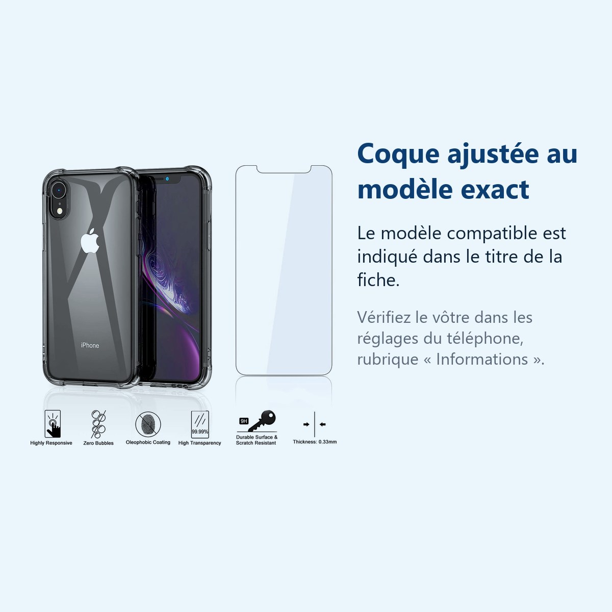 Accessoire ajusté au modèle exact – Coque Silicone Angles Renforces + Vitre Protection Ecran Pour Apple iPhone X / Xs