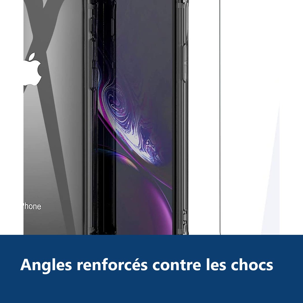 Vue de détail – Coque Silicone Angles Renforces + Vitre Protection Ecran Pour Apple iPhone X / Xs