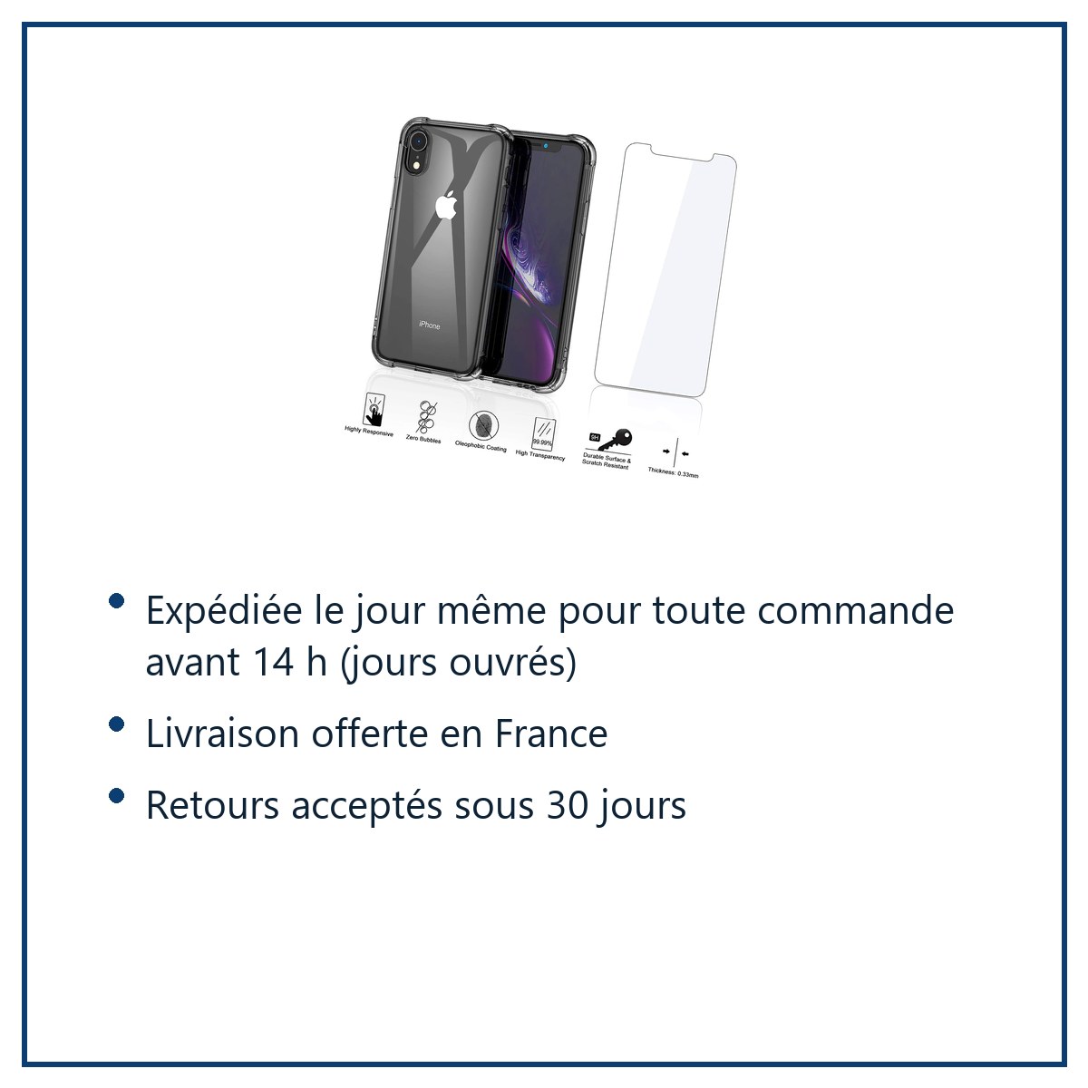 Expédition le jour même, livraison offerte, retours sous 30 jours – Coque Silicone Angles Renforces + Vitre Protection Ecran