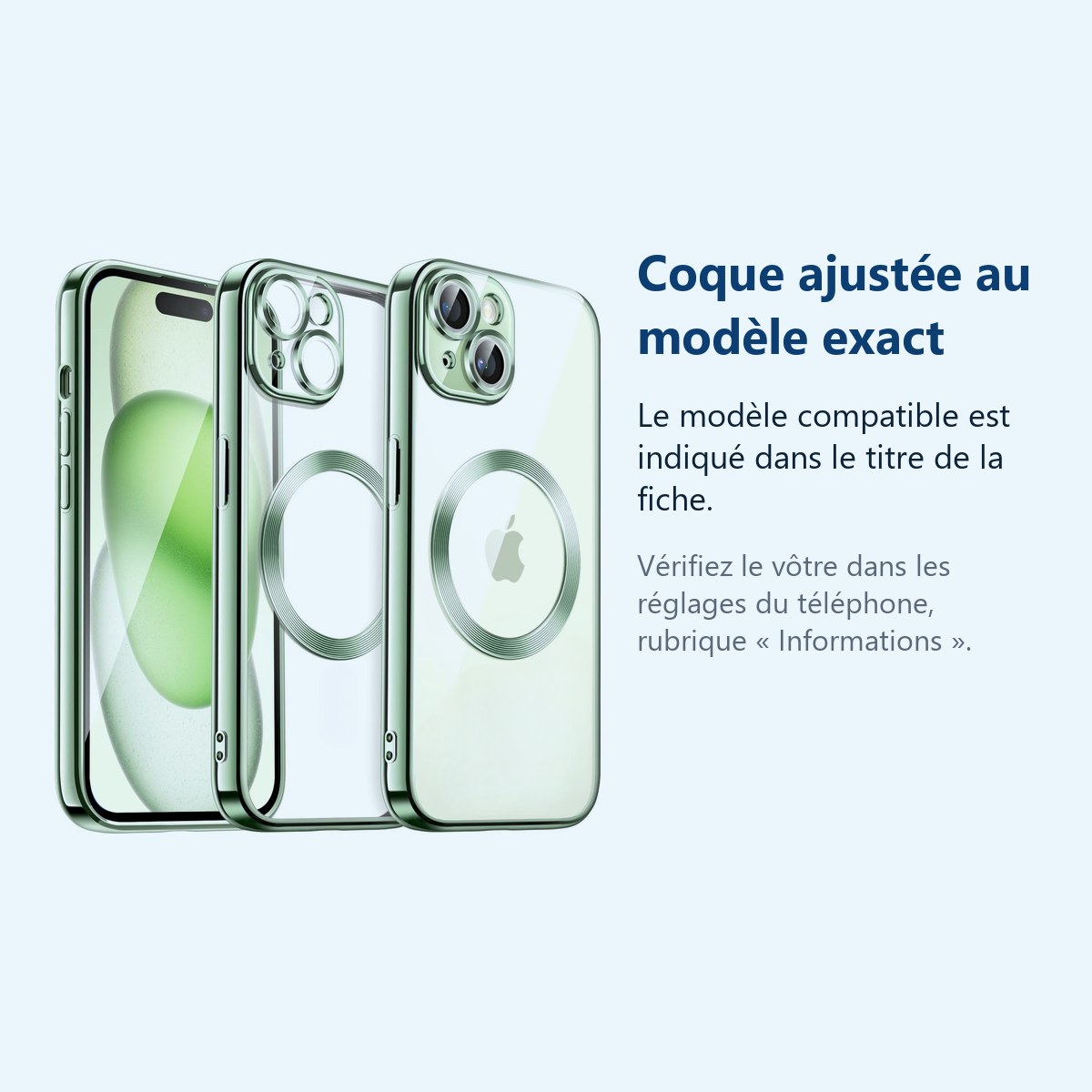 Accessoire ajusté au modèle exact – Coque Silicone Pour iPhone 15 Plus Couleur Vert Compatible Magsafe