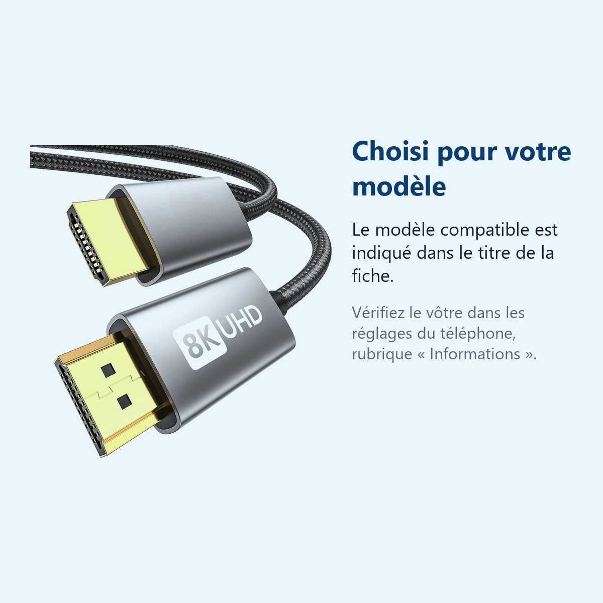 Accessoire ajusté au modèle exact – Cable HDMI 2.1 Or 8K 60Hz-48Gbps - 1m80 -