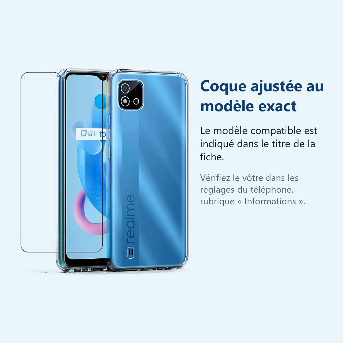 Accessoire ajusté au modèle exact – Coque Silicone Transparente + Verre Trempe Pour Realme C11 2021