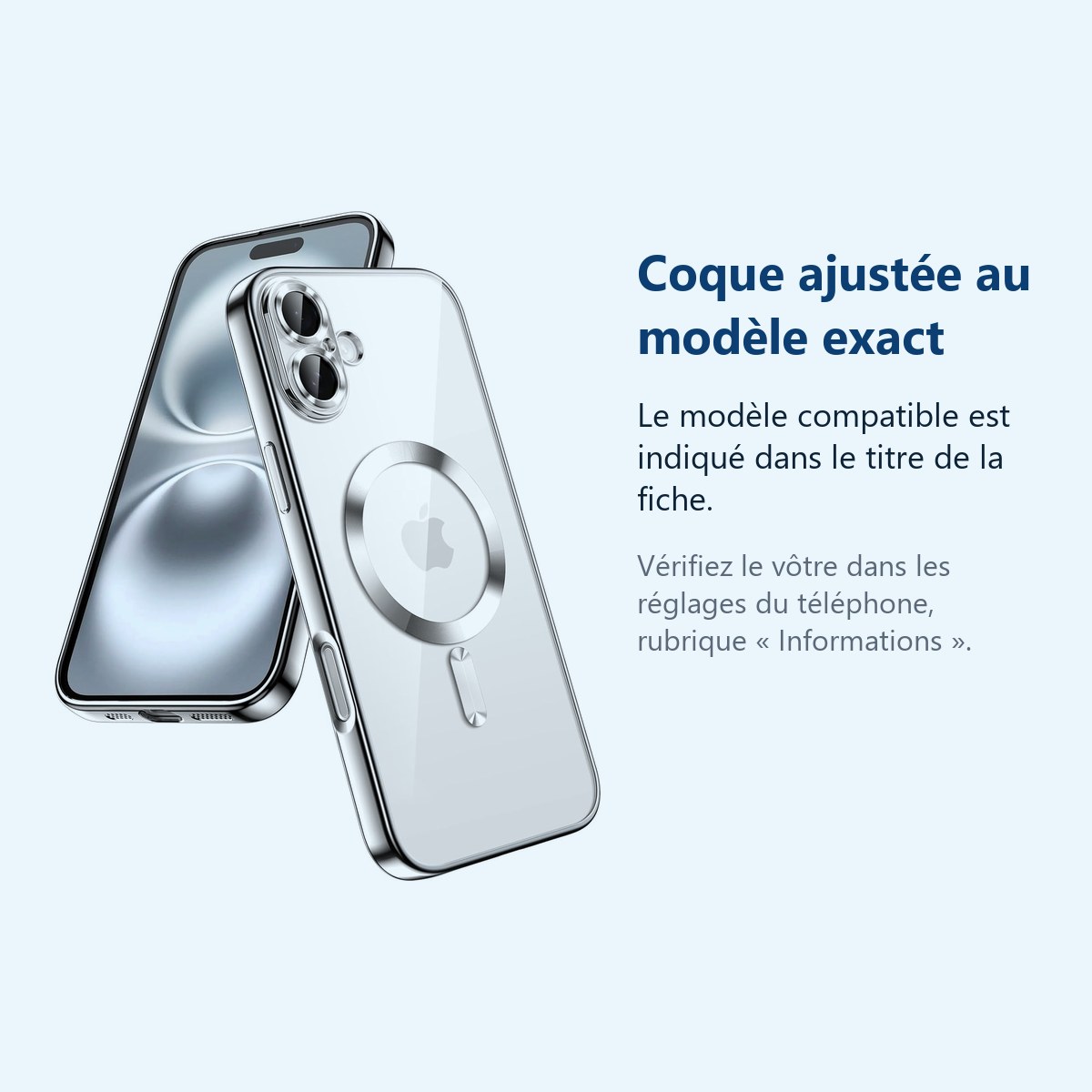 Accessoire ajusté au modèle exact – Coque Silicone Pour iPhone 16 Couleur Argent Compatible Magsafe