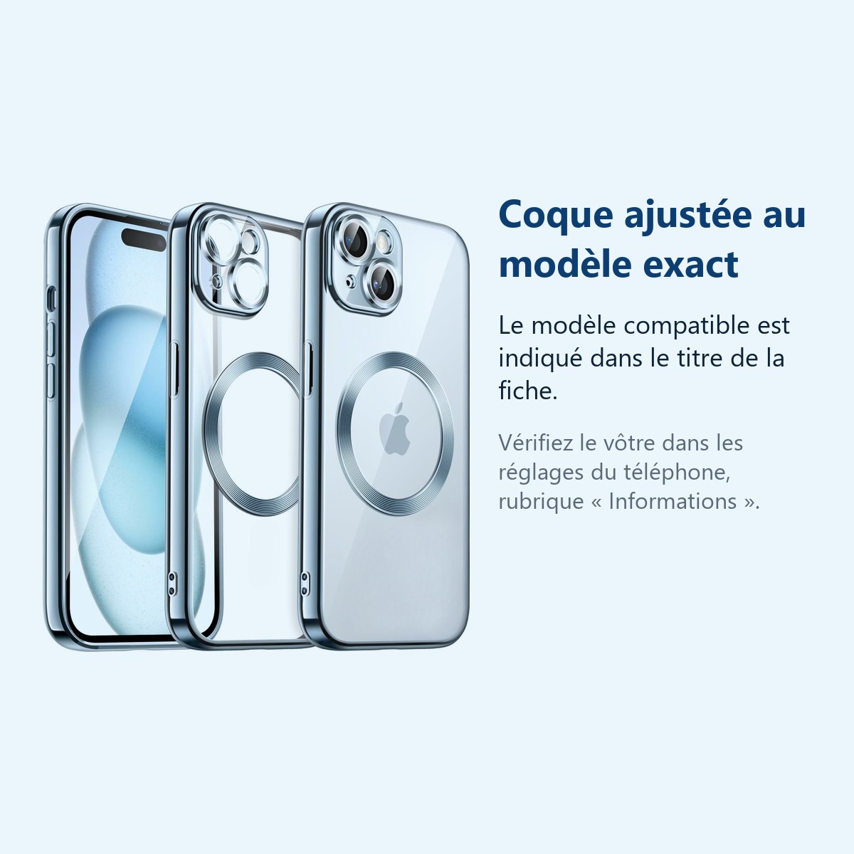 Accessoire ajusté au modèle exact – Coque Silicone Pour iPhone 15 Plus Couleur Bleu Compatible Magsafe