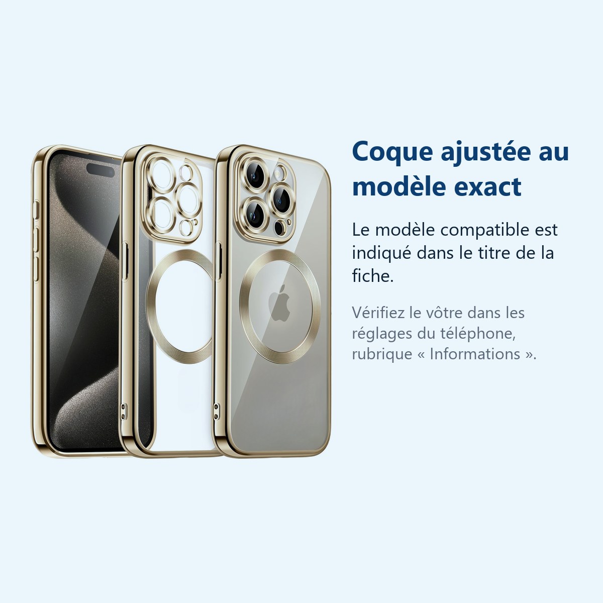 Accessoire ajusté au modèle exact – Coque Silicone Pour iPhone 15 Pro Max Couleur Or Compatible Magsafe