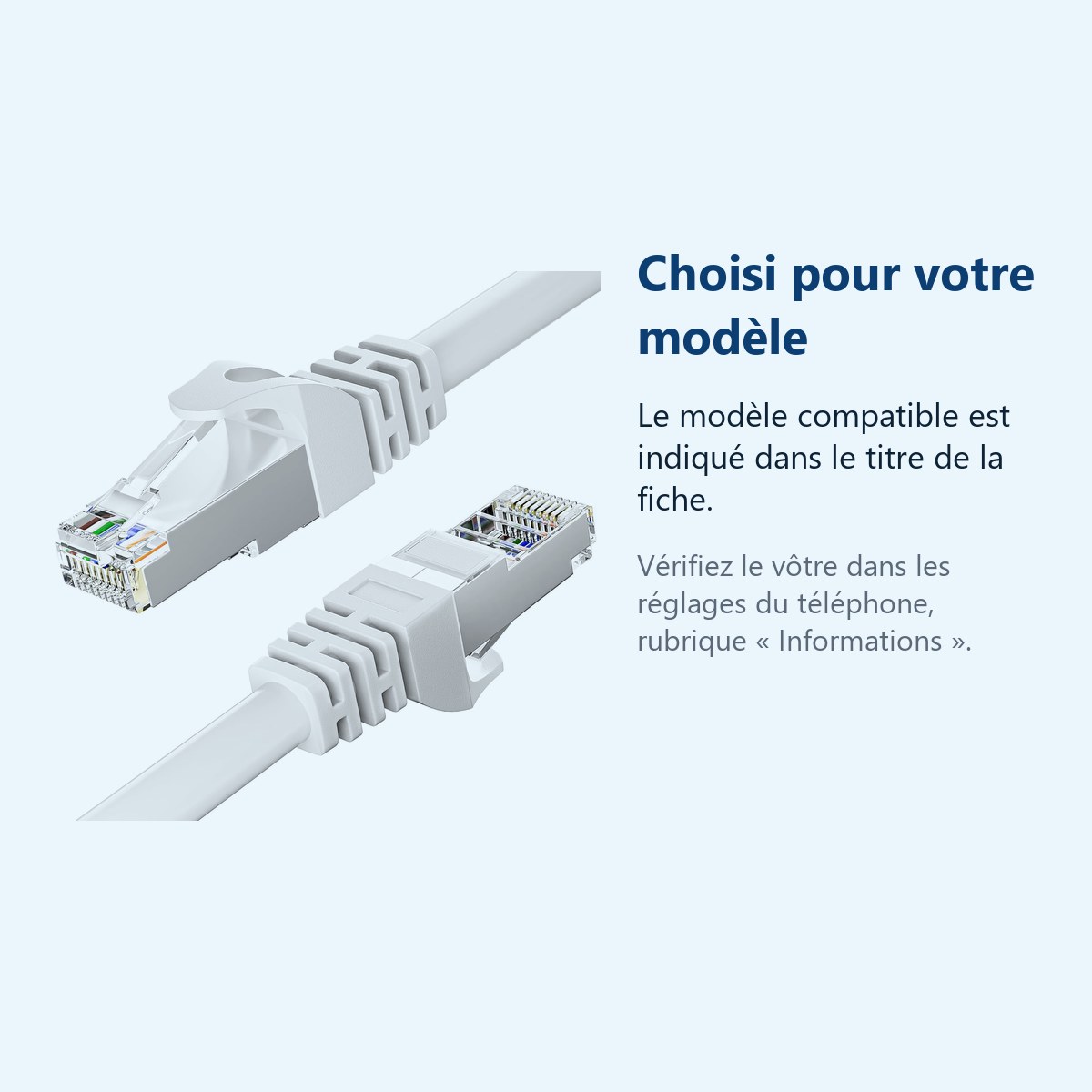Accessoire ajusté au modèle exact – Cable CAT6a Ethernet 500 Mhz - 5M -